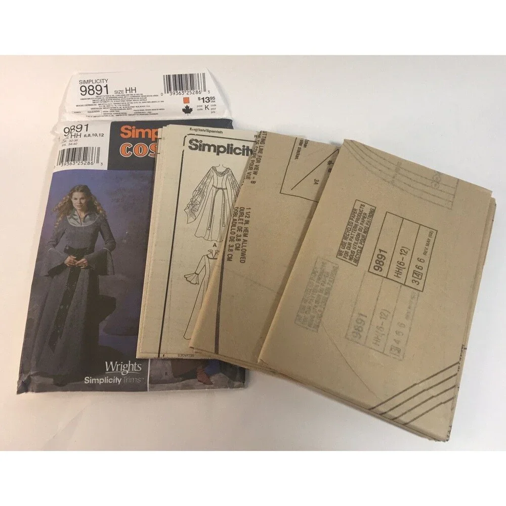 Simplicity 9891 Pattern Renaissance Medieval Maiden Dress Costume  Sz 6 8 10 12